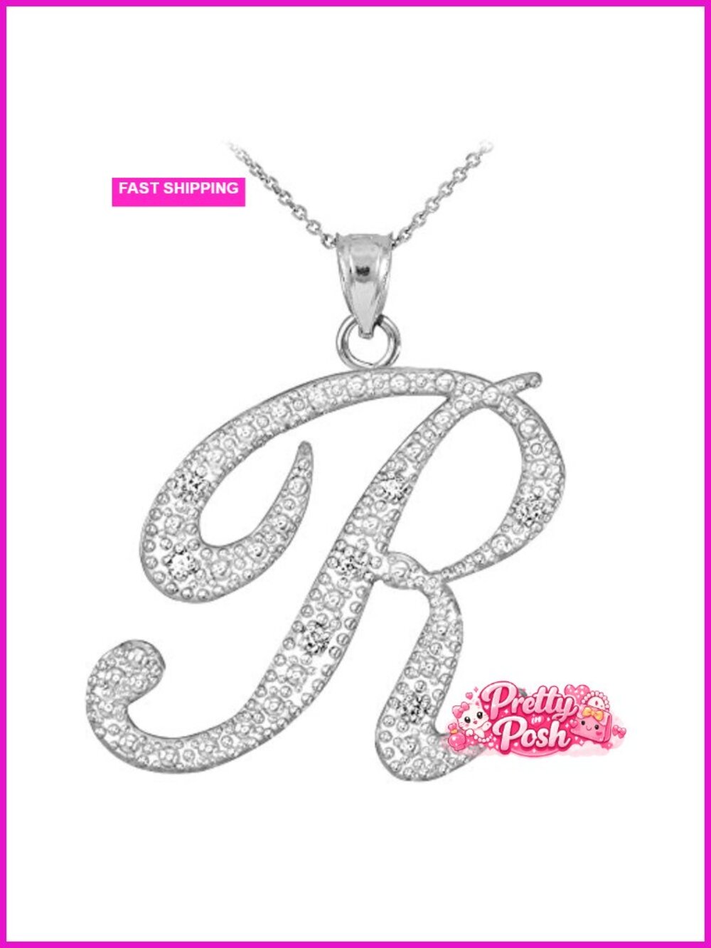 Sterling Silver Cubic Zirconia Cursive Initial Pendant Necklace 18"